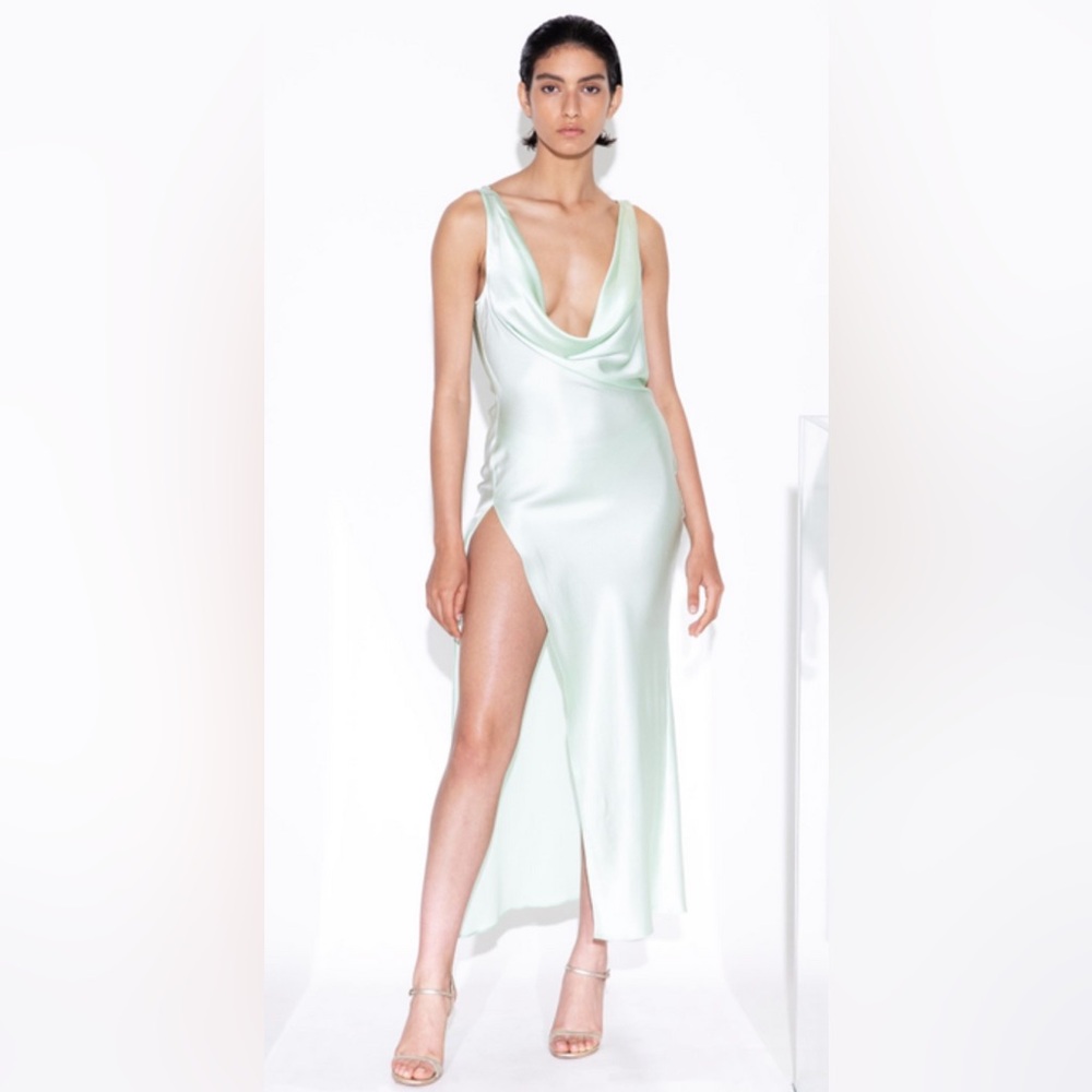 NWT Mother of All Venus Draped Neck Silk Dress Size Medium Mint Green